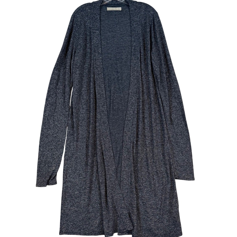 Abercrombie & Fitch Womens Navy Blue Marl Longline‎ Duster Cardigan Sweater •L•